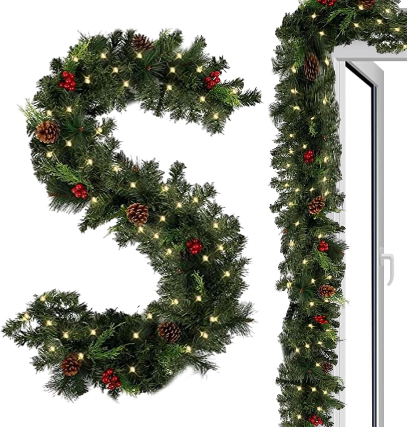 Christmas Pine Garland, Christmas Garland Decoration With Lights