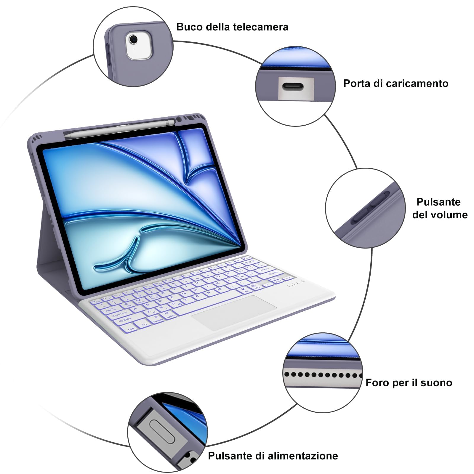 Custodia con Tastiera per iPad Air 13 Pollici M4 2026/M3 2025/M2 2024