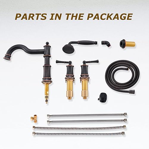 Miniatura 6 de Juego de grifo de bañera romano con ducha de mano, montaje en cubierta de 4 orificios, llenador de bañera con desviador, mango de 2 palancas,