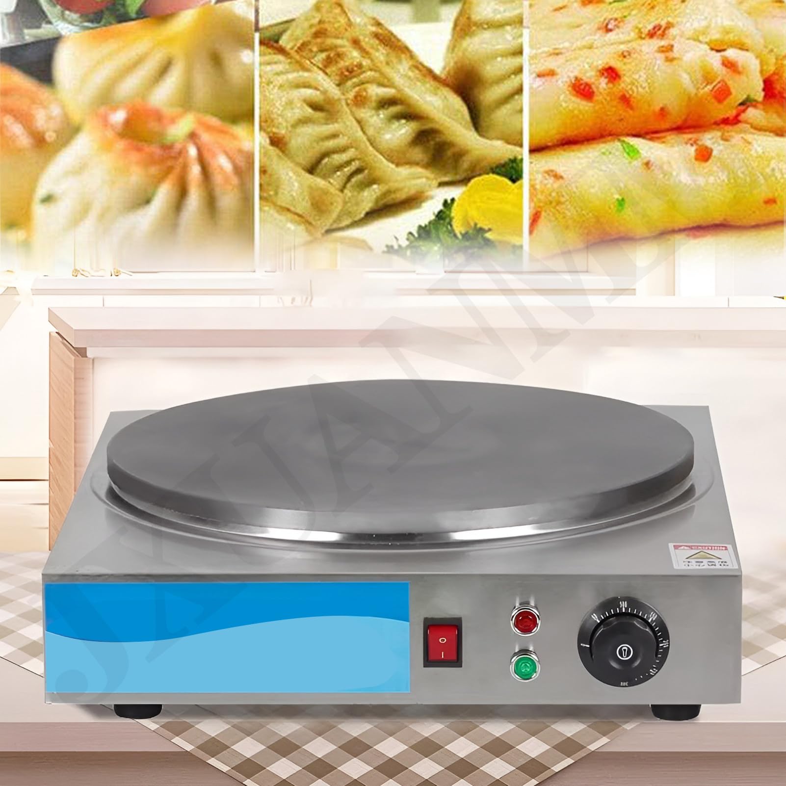 Máquina para hacer crepes comercial, máquina para hacer crepes eléctrica, control de temperatura ajustable, superficie de cocción de hierro fundido espesado,40cm/15.7in-Square