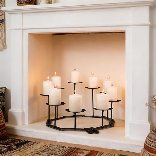 Miniatura 5 de Candelabro de hierro negro Candelabro Decoración ajustable del soporte del centro de la chimenea para la vela del pilar