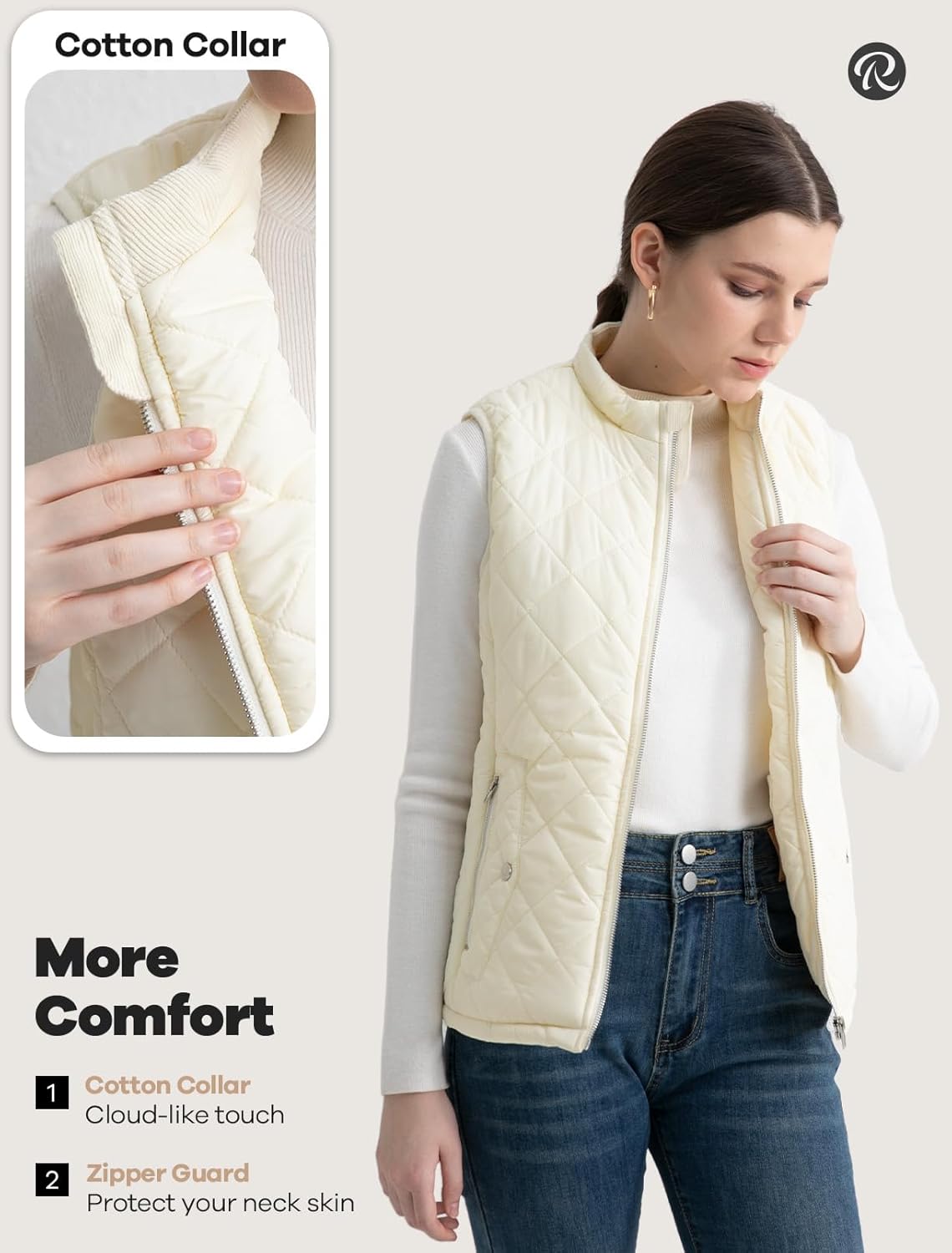 Women's Vest, Quilted Puffer Water-Resistant Zip With Pockets - Image 4