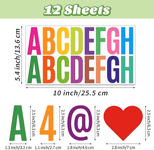 Miniatura 2 de 12 hojas de calcomanías coloridas con números de letras, kit de letras de vinilo autoadhesivas de 2.5 pulgadas, calcomanías de números de buzón para