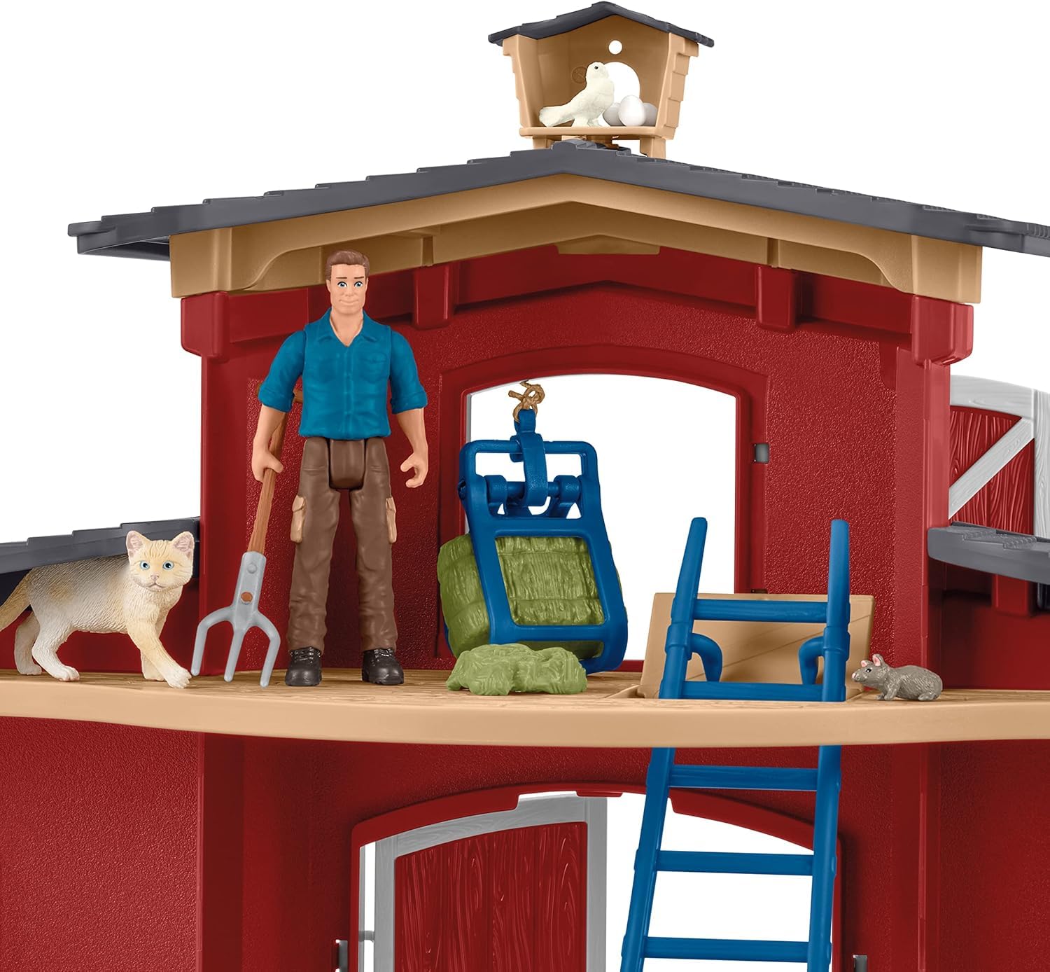 schleich FARM WORLD | Duża czerwona farma z domem wiejskim 42606 | Zestaw z domem, rolnikiem, krową, świnią, kotem, myszą i akcesoriami | realistyczna zabawka farma dla dzieci od 3 lat | 92 elementy