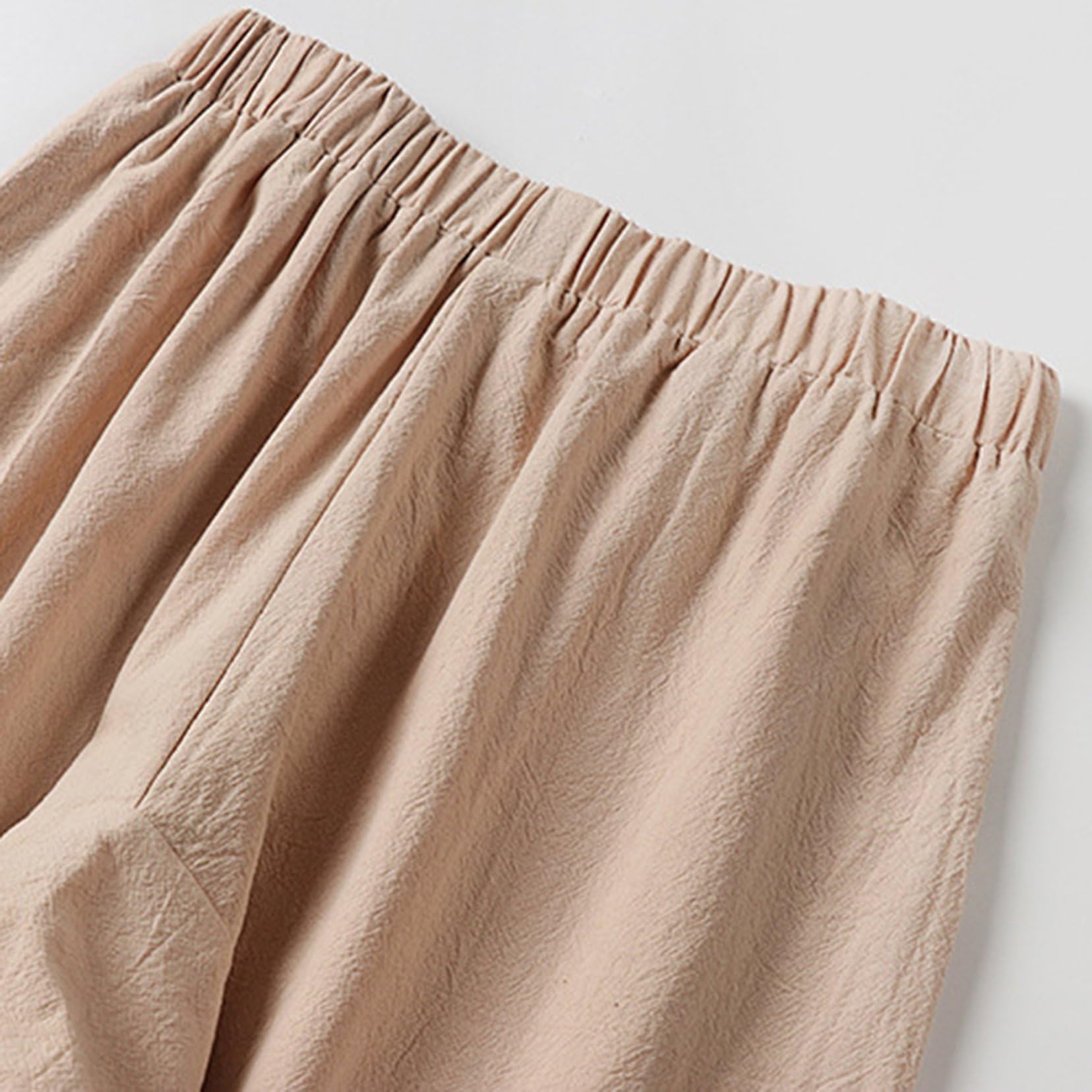 Pantalones holgados de lino para hombre, 7 cuartos, pantalones cortos de chándal anchos a la moda, informales, estilo medieval chino retro, pantalones Tang