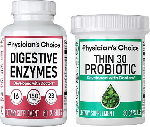 Physician's CHOICE - Paquete de control de peso para combatir la hinchazón + soporte: enzimas digestivas + probiótico Thin-30