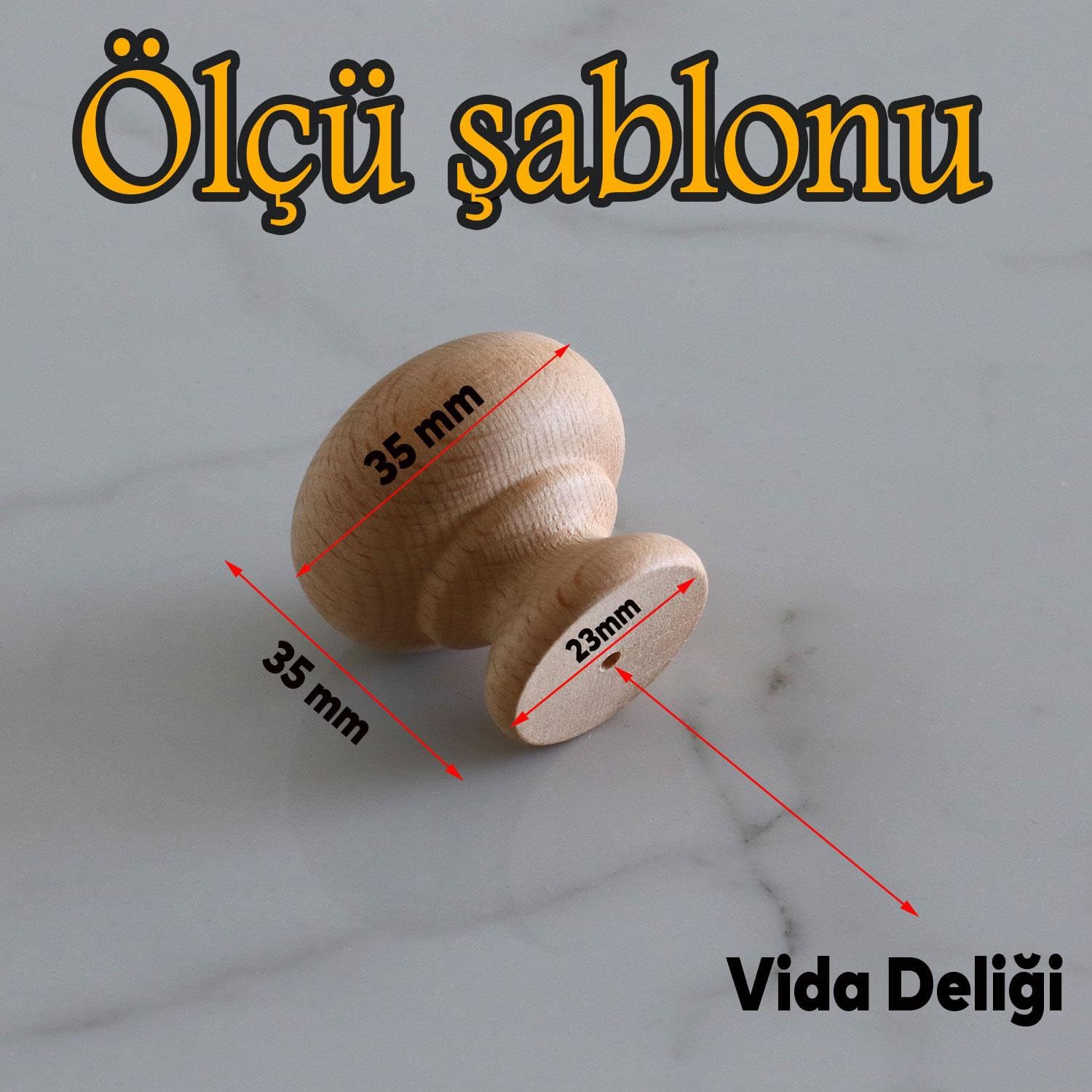 Badem10 Ahşap Topaç Düğme Kulp Tek Vidalı Çekmece Mutfak Mobilya Dolabı Dolap Kulpu Kulbu Kulpları