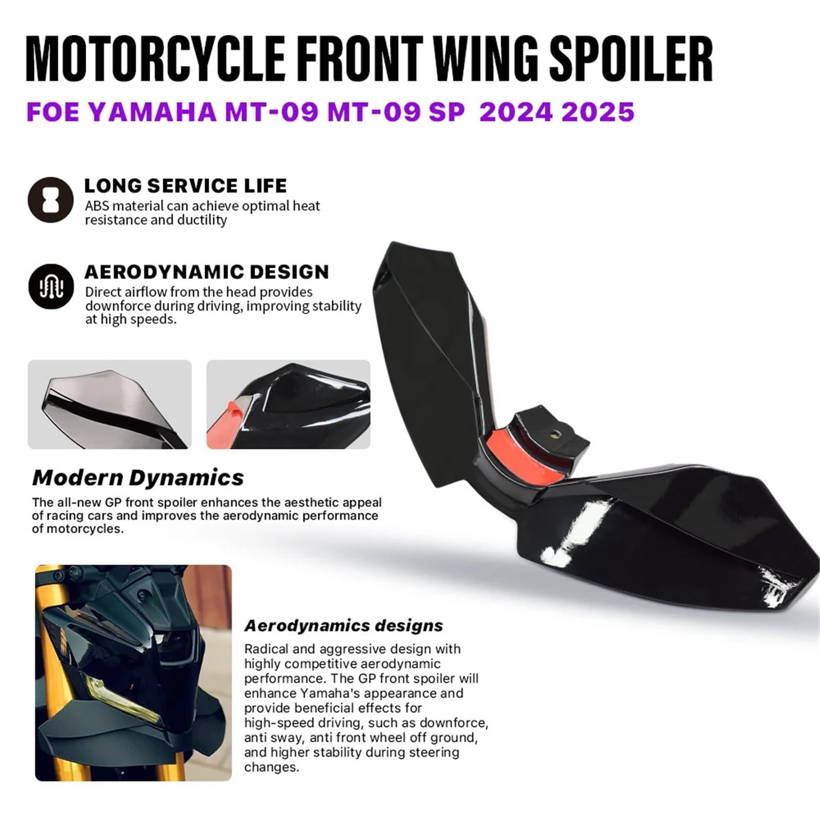 Front Bumper Splitter dachowy Pasuje do Yamaha MT-09 2024 2025 Małe Winglety Spoiler Aerodynamiczny Skrzydło Akcesoria motocyklowe Stałe skrzydło Owiewka