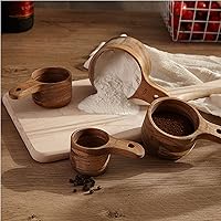 Vista 6 de Lyellfe Set of 4 Acacia Wood Measuring Cups, Stackable Kitchen Measure Tool with Handle, Baking and Cooking Measuring Set, Handcrafted with Polish
