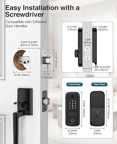 Miniatura 6 de Cerradura inteligente de video con cámara, entrada de batería de litio recargable incorporada, cerradura de puerta sin llave, control de aplicación,