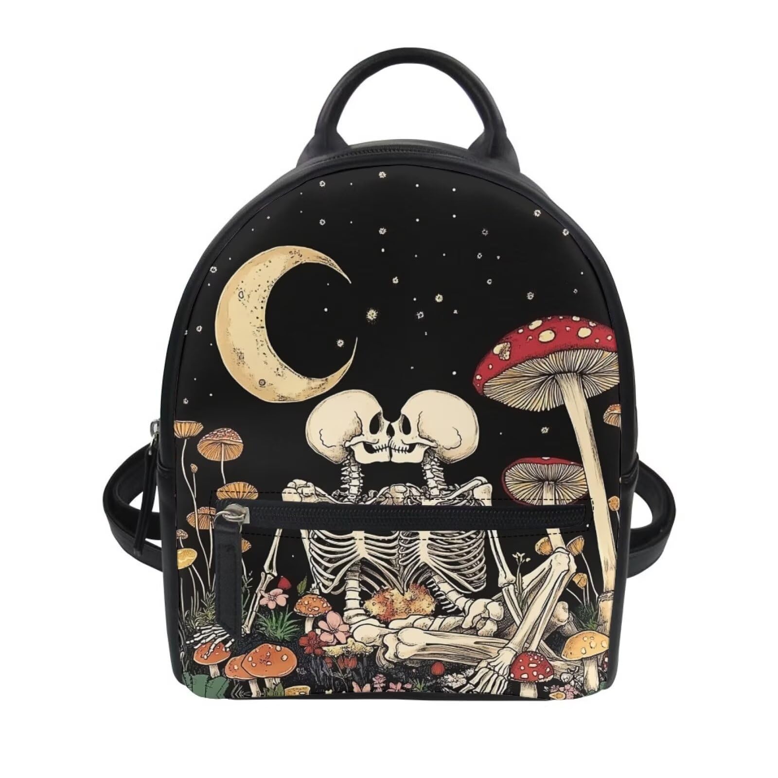 Showudesigns Skull Backpack Purse for Women Mushroom Mini Backpacks for Teen Girls Small Back Pack Shoulder Bag Travel Handbags Min Casual Daypack