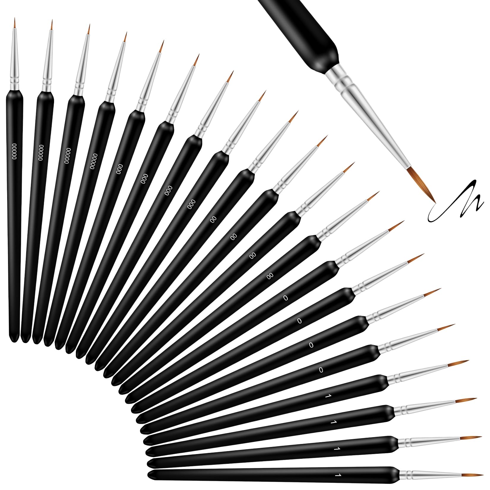 Pinceaux Peinture Fin Liner 20 Pièces 00000 000 00 0 1 pour Acrylique Aquarelle