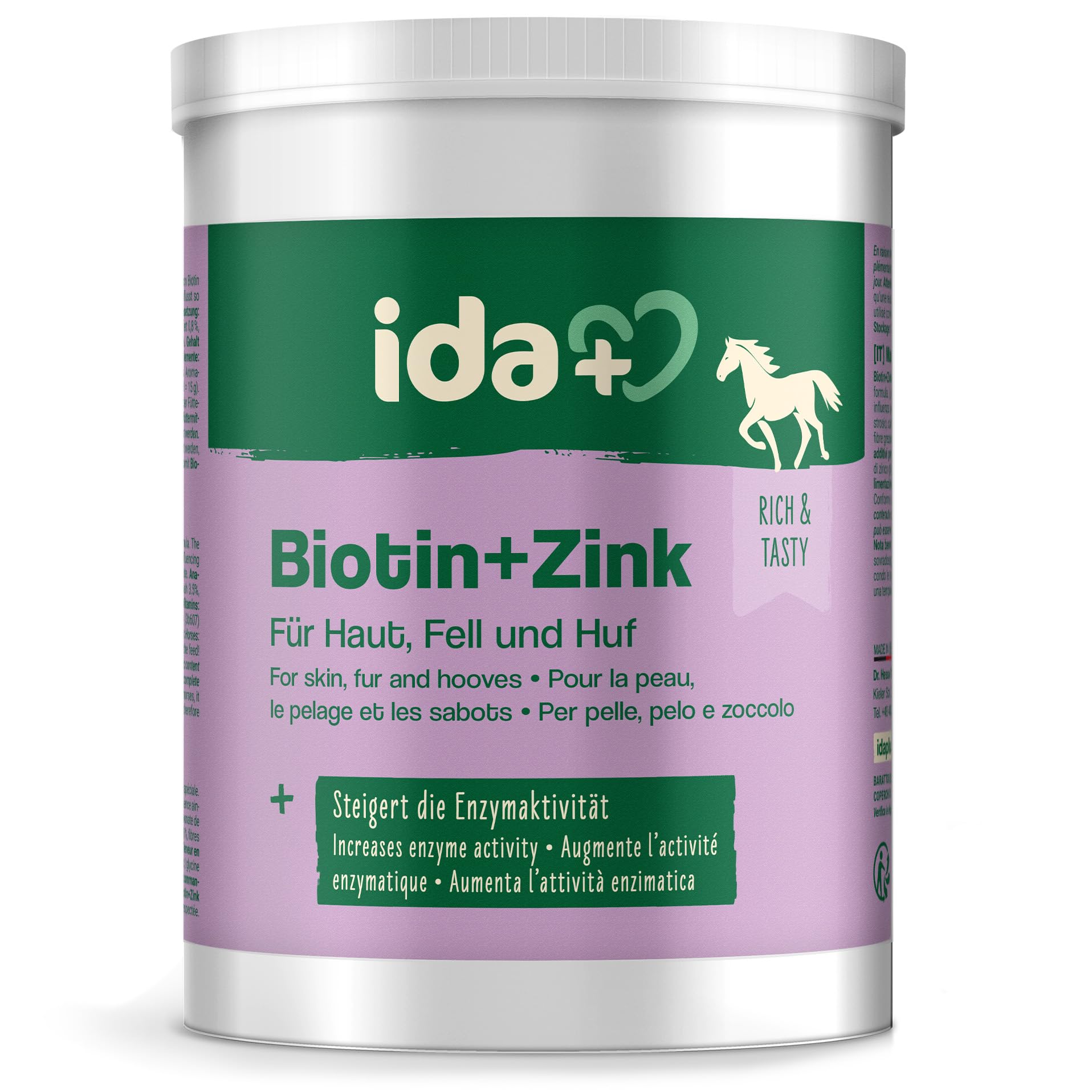 Ida Plus Biotin + Zink - Rundumversorgung – hochdosiert – VERGLEICHSSIEGER – Premium Zink für Pferde - verbessert Hufqualität - für Haut, Fell & Immunsystem - bei Mauke, Hufproblemen & mehr - 750g