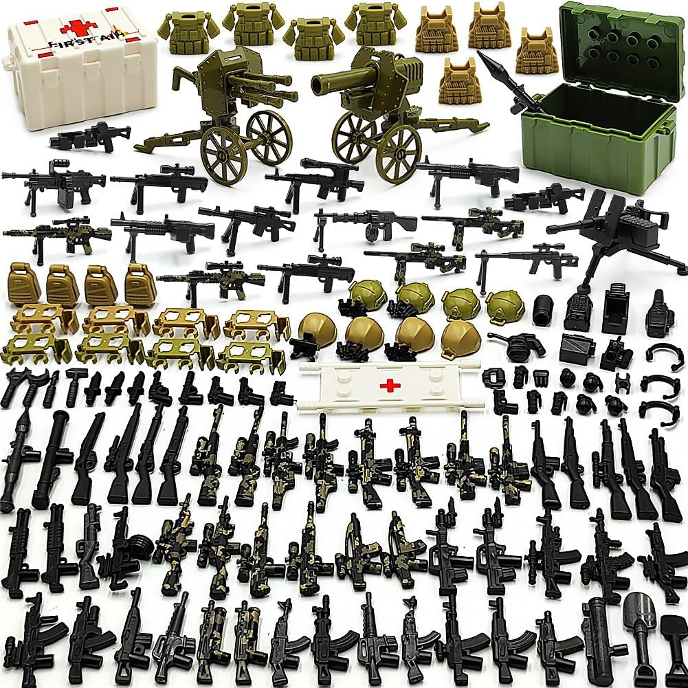 ZHXWW2 Weapon Sets Military Accessories Kits Building Block Toys Include Camouflage Gun Parts for Corps Equipment Compatiable with Mini Figure Brick Toy for Boys Age 6-12 Years