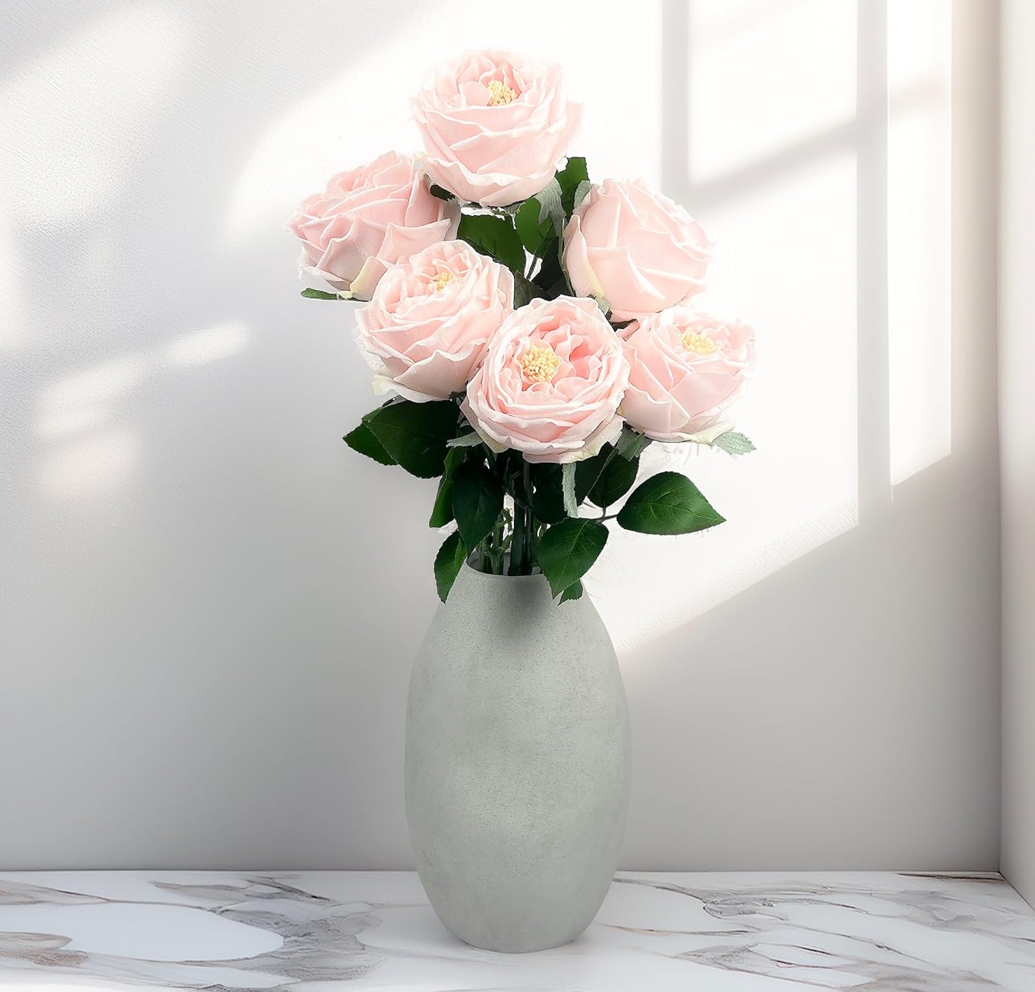 6pcs Artificial Fake Flowers Real-Touch Austin Rose Long Stem for Home Kitchen Table Centerpiece Wedding Engagement Office Decorations Valentine’s Day Birthday Gifts