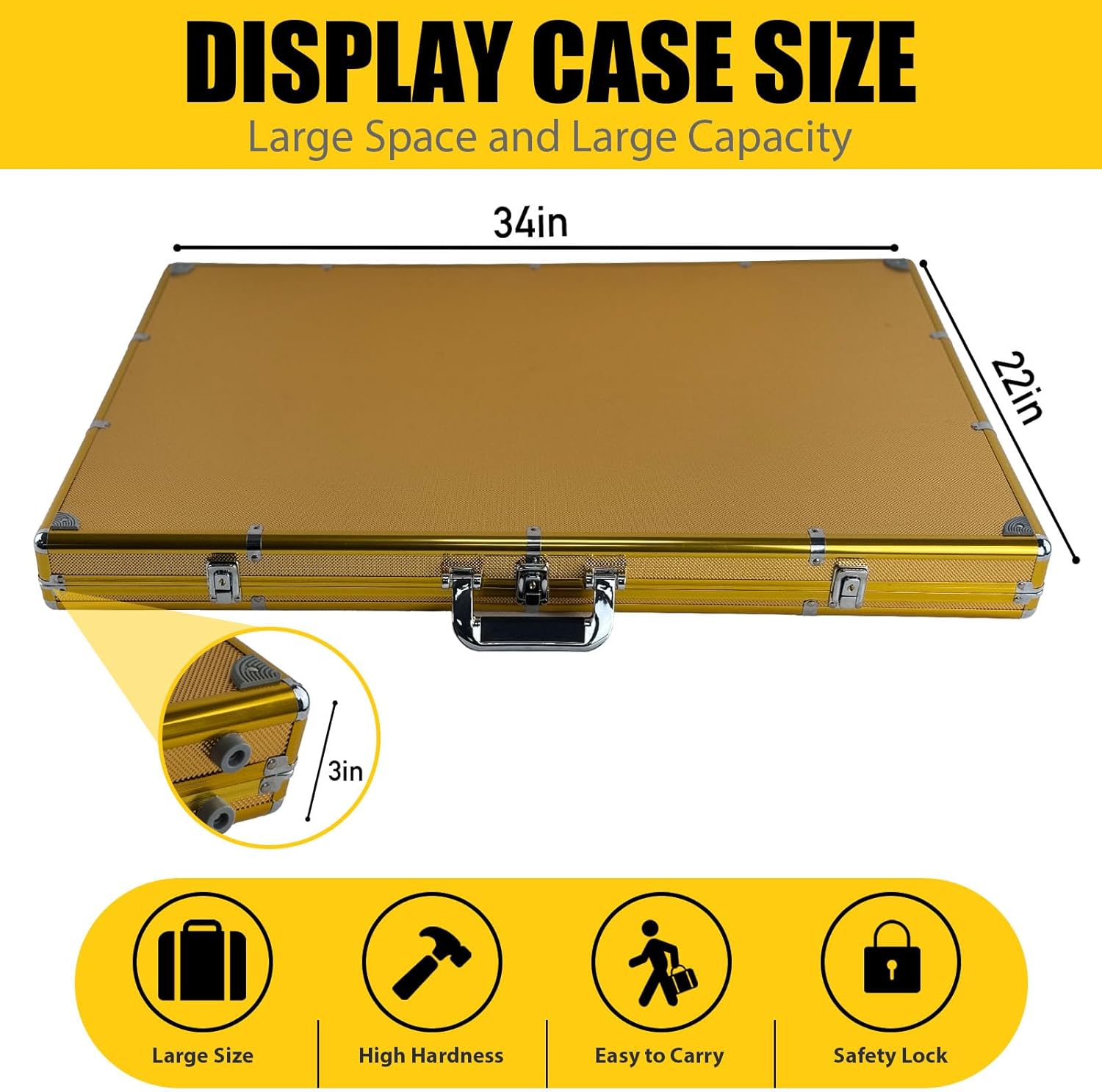 34" x 22" Card Display Case,Black Aluminum Lockable Trading Card Case with Handle,Trade Show Display Case for Sports Card/TCG/Jewelry Collection (Golden)