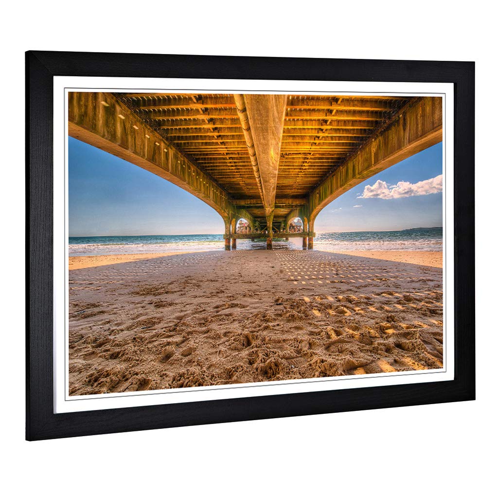 Big Box Art Framed Print of Beach Seascape Wooden Pier Jetty Design | Wall Art Picture | Home Decor for Kitchen, Living Room, Bedroom, Hallway, Black, A2 / 24.5x18 Inch / 62x45cm