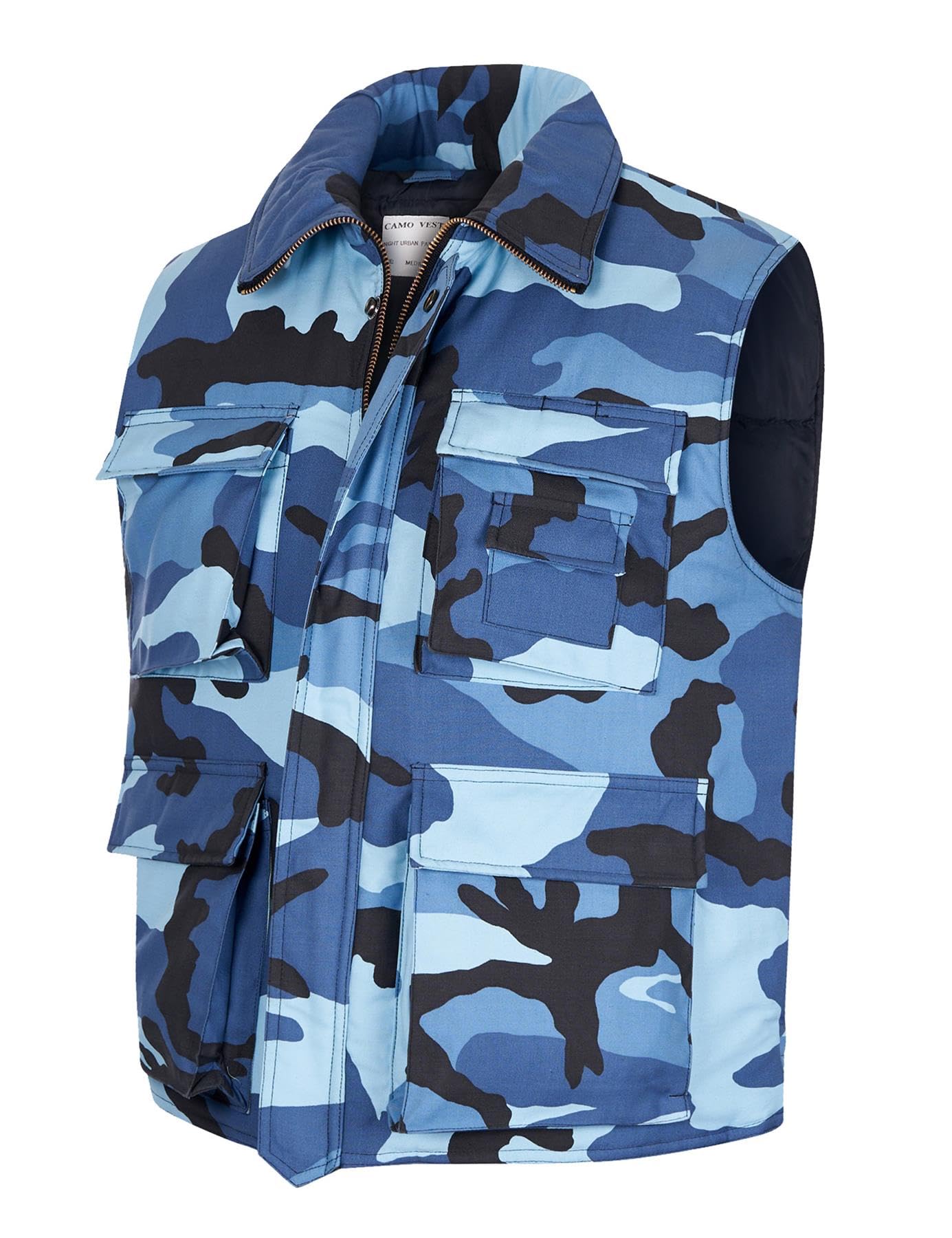 Vintika Unisex Midnight Camo Men’s Padded Body Warmer Military Combat Vest - Multi Pocket Camo Army Gilet Hiking Waistcoat - L