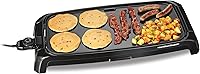 Hamilton Beach 38522 Reversible Electric Griddle, 200 Sq In Durathon Ceramic Nonstick, 200-400°F Adjustable Temp, PTFE/PFOA Free, Black