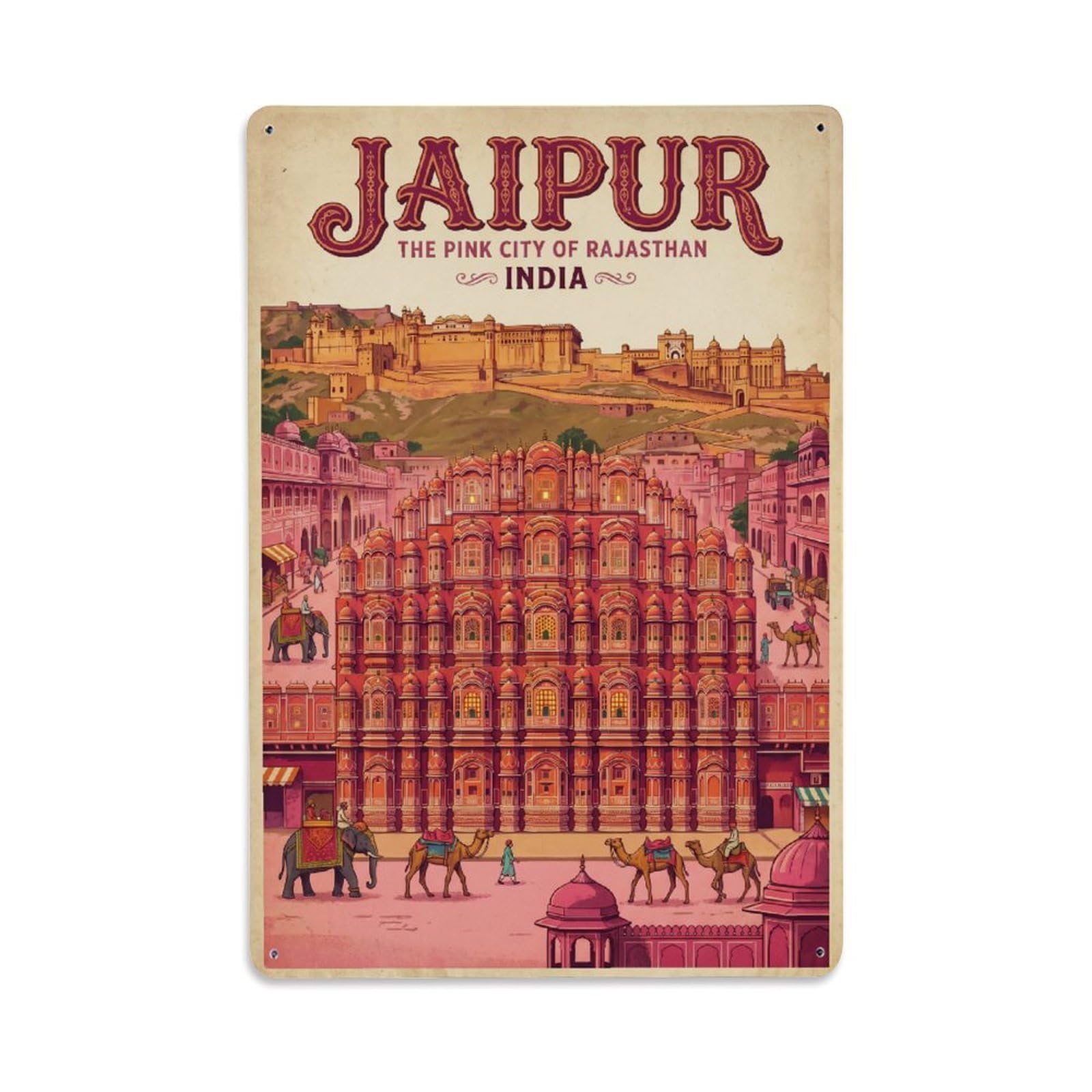 Huiyhb 8X12inch(20X30cm) India Jaipur Vintage Travel Metal Tin Sign