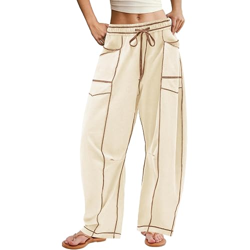 ReachMe Womens Barrel Sweatpants Baggy Wide Leg Lounge Pants Summer Travel Pants Beach Vacation Outfits