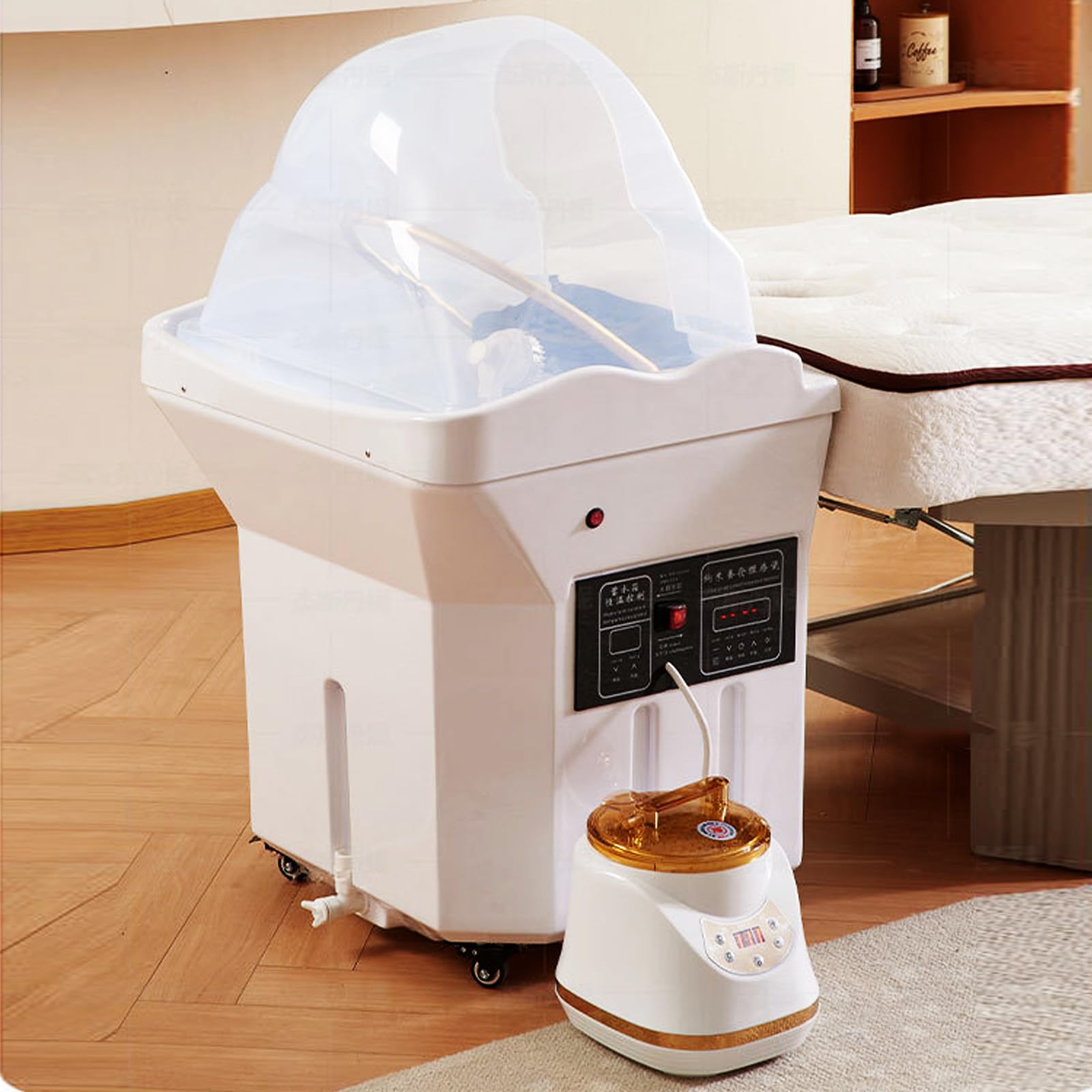 RCBDBSM Japanese Head Spa Equipment, Head Spa Waterfall Equipment, Head Spa Equipment Steamer, Water Circulation Head Spa Equipment with Fumigation & Light Therapy Function,White-with-Fumigation