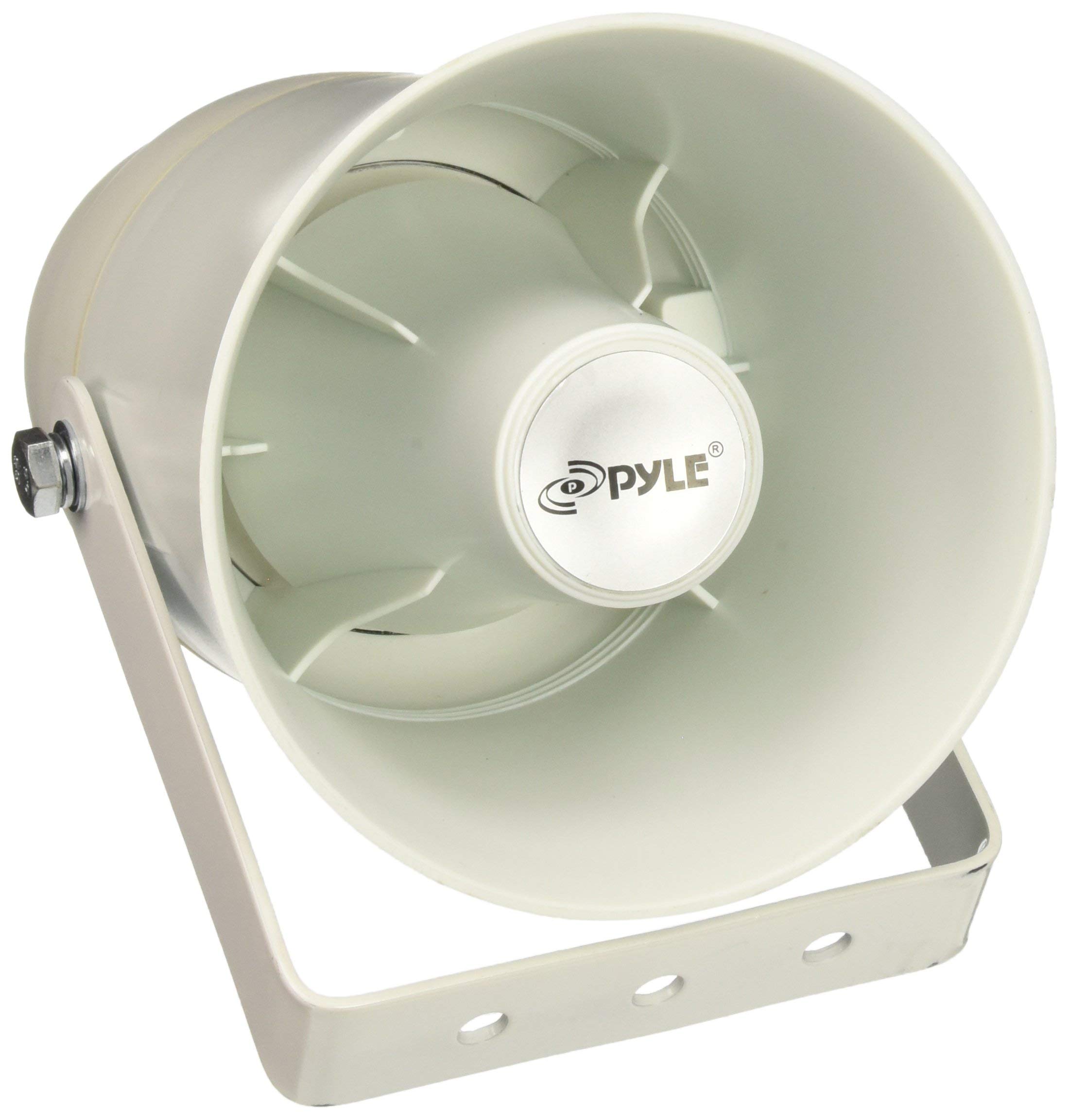 Pyle Indoor Outdoor PA Horn Speaker - 5.6 Inch 10-Watt Power Compact Loud Sound Megaphone w/ 400Hz-10KHz Frequency, 8 Ohm, 70V Transformer, Mounting Bracket For 70V Audio System PHSP10TA , White