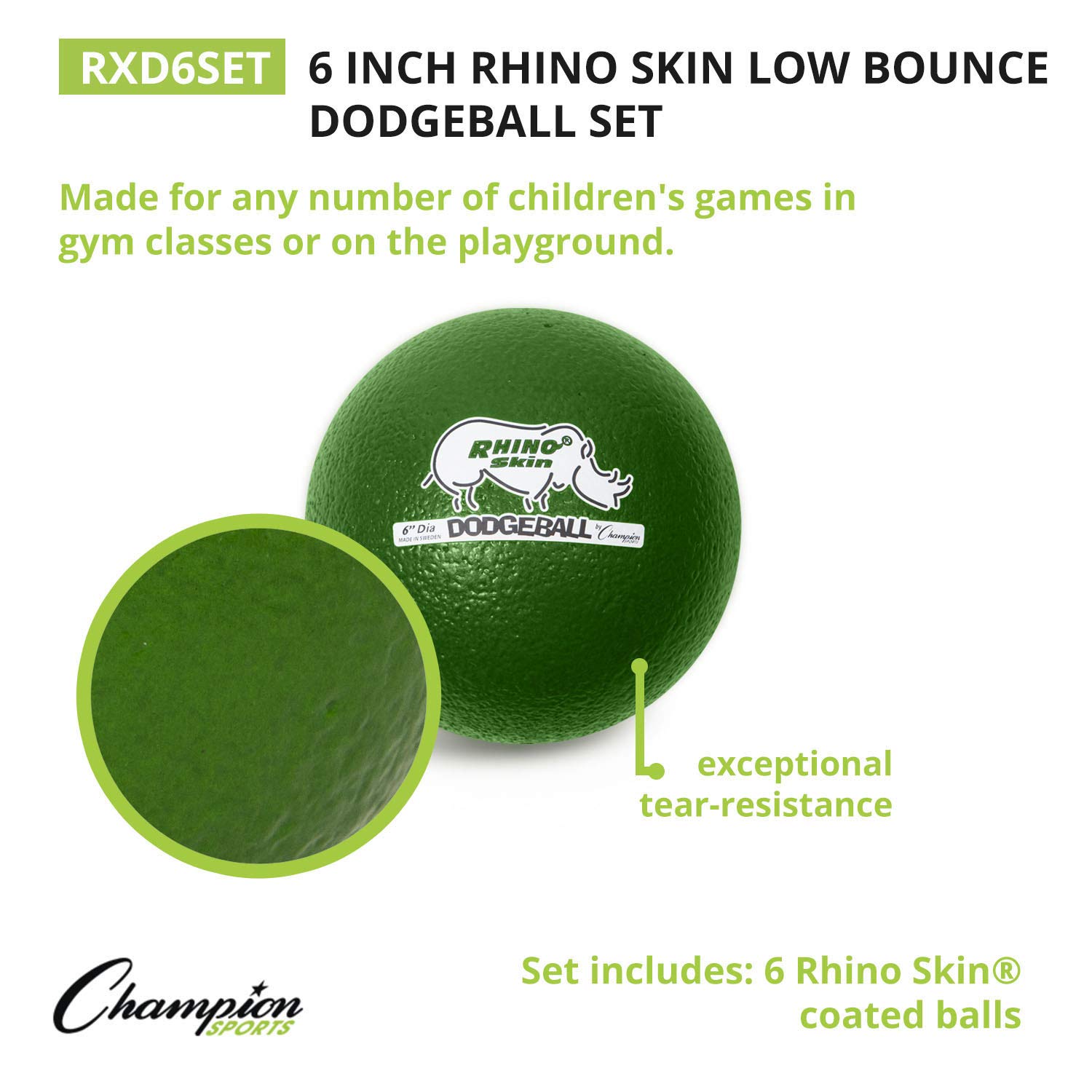 Champion Sports Rhino Skin Low Bounce Dodgeball, 6-Inch - Set of 6, Assorted Colors - Image 3