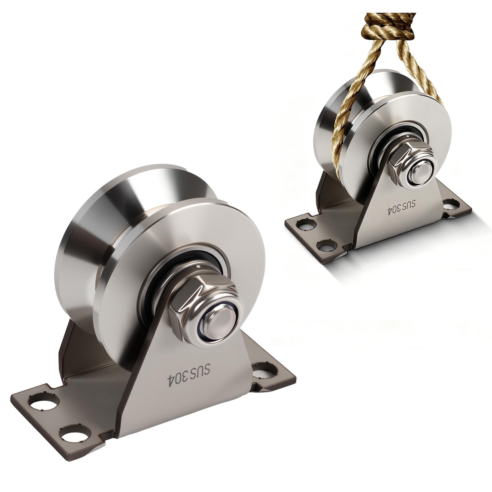 Puleggia per Cavi con Montaggio a Parete, Puleggia con 2 Cuscinetti a Sfera, Carrucola per Sollevamento, in Acciaio Inox 304, 48 mm, Tipo V per Funi da 12 mm, Portata 500 kg