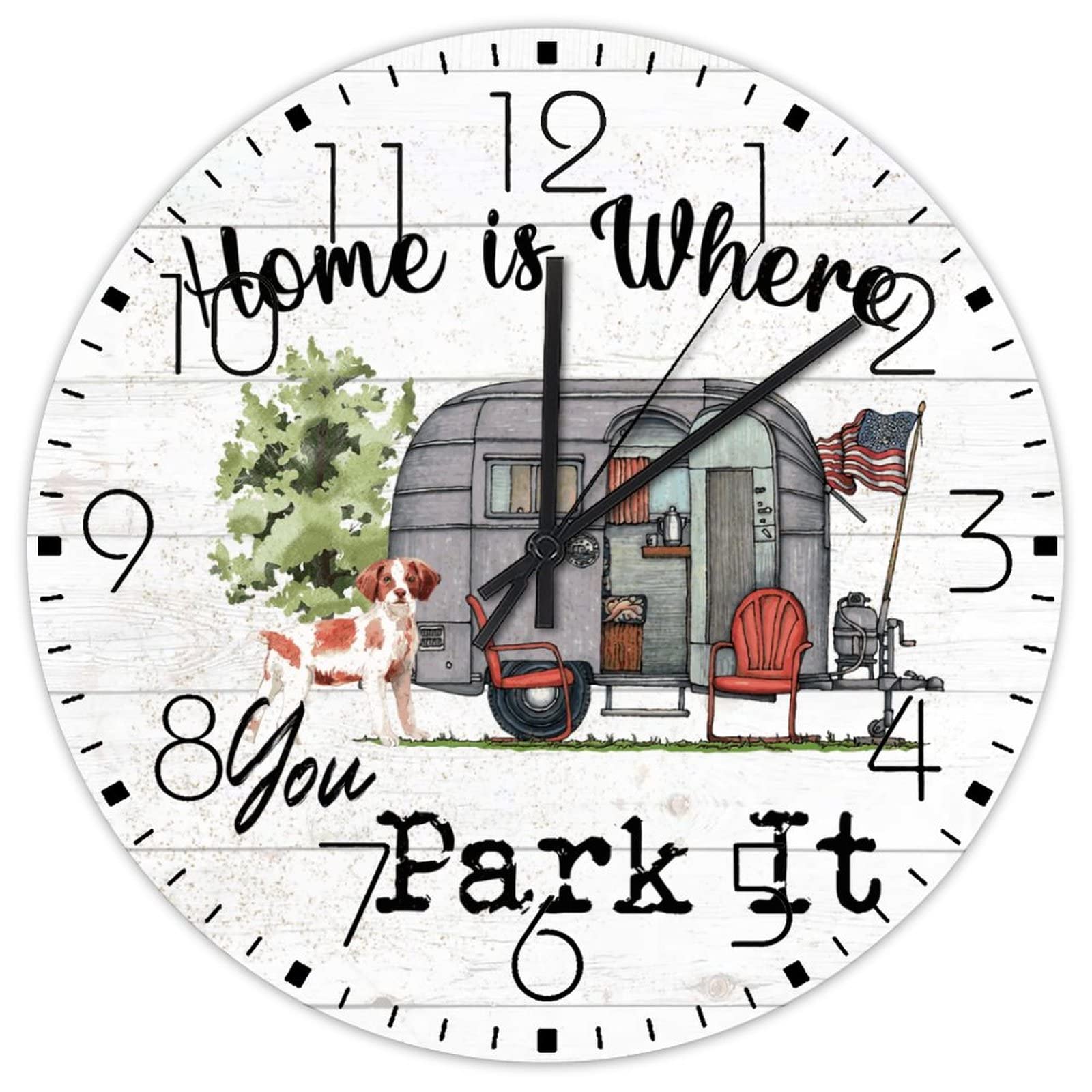 Horloge murale en bois 38cm nature déco camping-car chalet forêt