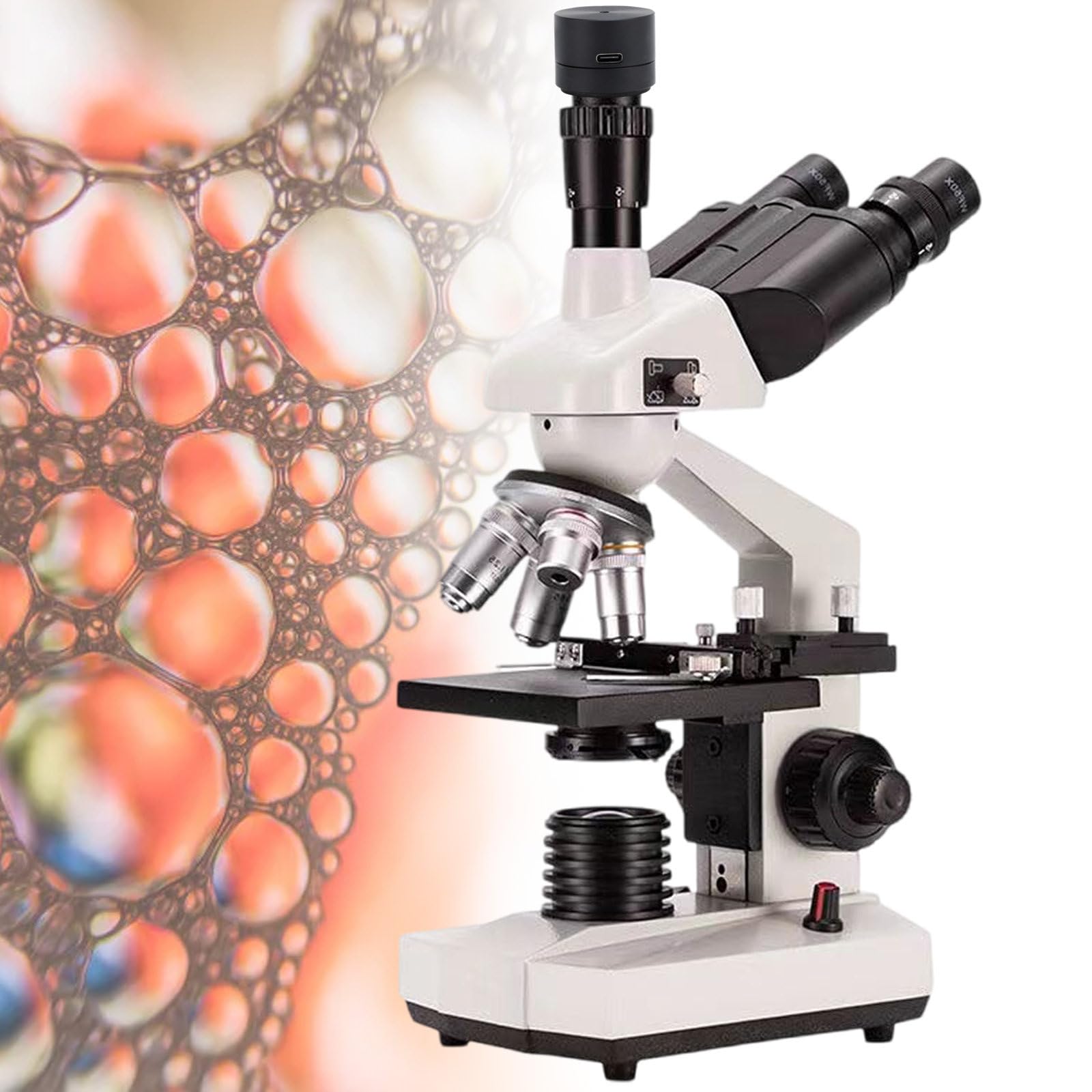 Mikroskop Trinokularny, PowięKszenie 40X-5000X, Z Torbą Do Przechowywania + Zacisk + Uchwyt Na Telefon KomóRkowy, Mikroskop Laboratoryjny, Obrotowa GłOwica Obserwacyjna,5000X+A