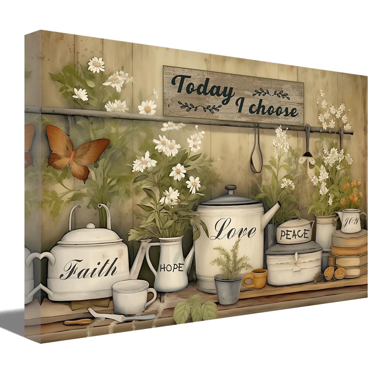 ZQQART Kitchen Wall Art Farmhouse Kitchenware Painting Prints Rustic Flowers Tableware Canvas Picture Artwork Dining Room Restaurant Wall Decor (30x45cm)