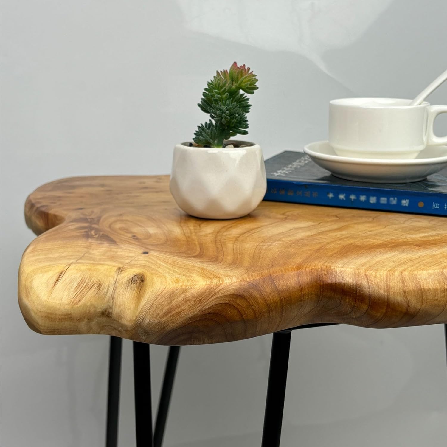 Natural Edge End Table, Live Edge Side Table with Hairpin Legs, Small Natural Wood Coffee Table ，Stump End Table for Living Room, Bedroom, Farmhouse Decor (16" L x 12" W x 17" T)