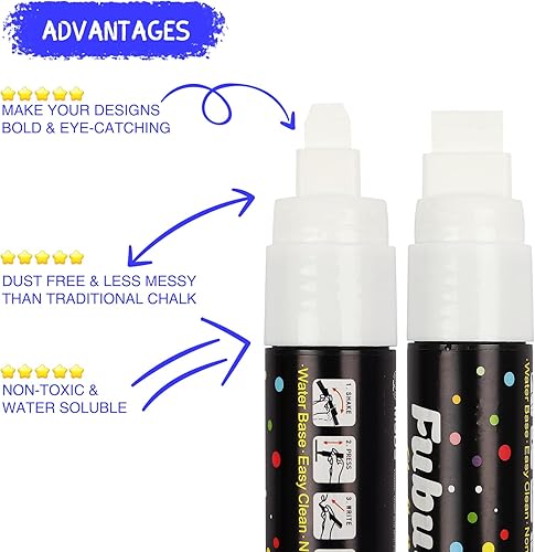 Miniatura 3 de Fubullish Marcadores de tiza para ventana de automóvil, paquete de 5 unidades, lavables, de pintura blanca, con puntas de 0.59 pulgadas de grosor,