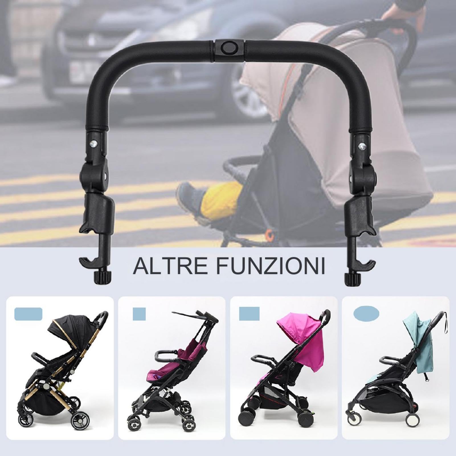 Asta Di Passeggino, Asta Del Paraurti Per Passeggini | Maniglia Di Braccio Con Angolo Regolabile, Traversa Maniglia Di Bracciolo Per Accessori Per Passeggini Per Passeggini