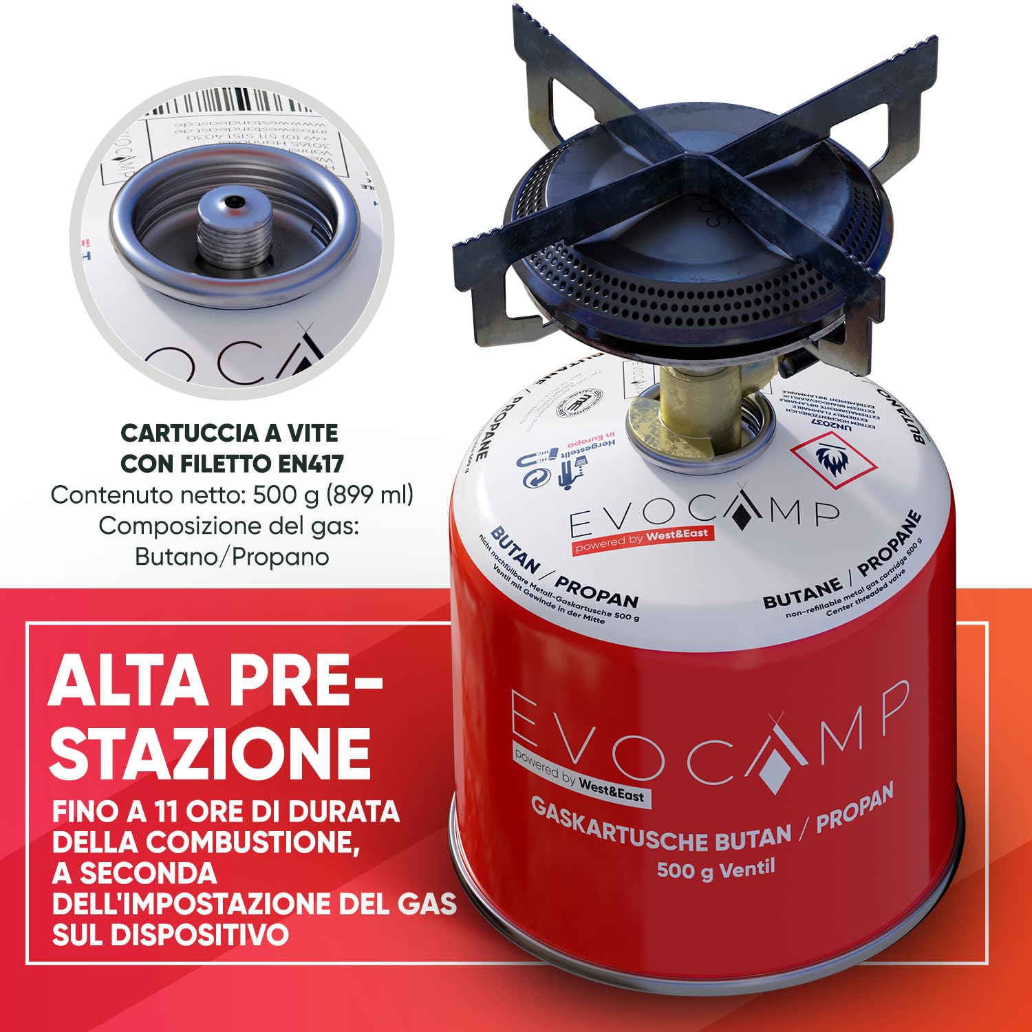 2X Cartucce di gas butano da 500g, cartuccia a vite con gas butano/propano 899 ml, cartuccia di gas conforme alla norma EN 417, cartuccia a valvola con chiusura a vite