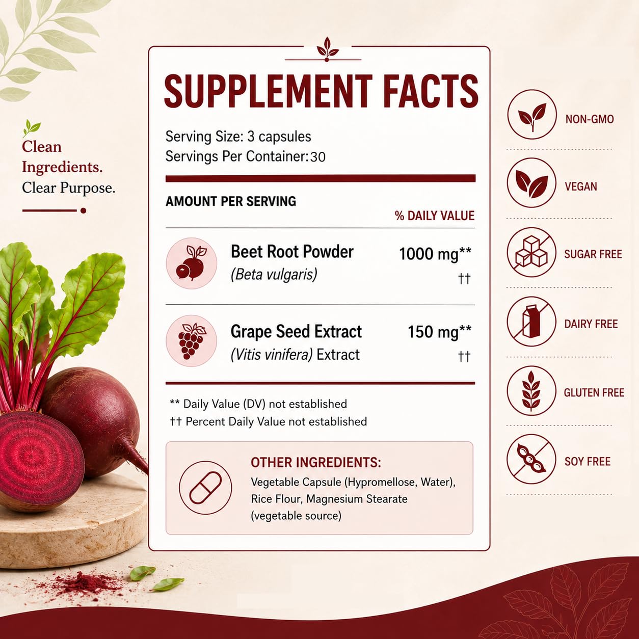Nutrise Beetroot Capsules - 1000mg, Beetroot Circulation Supplement with Grape Seed Extract, 3-in-1 Formula, Boost Energy, Improve Mental Clarity, Non-GMO & Gluten Free, 90 Capsules (1) — Amazon image 7