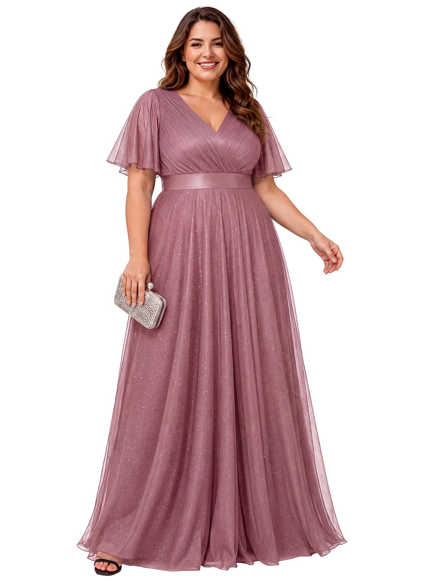 Ever-Pretty Plus Women's Fall Glitter Plus Size Formal Evening Dresses