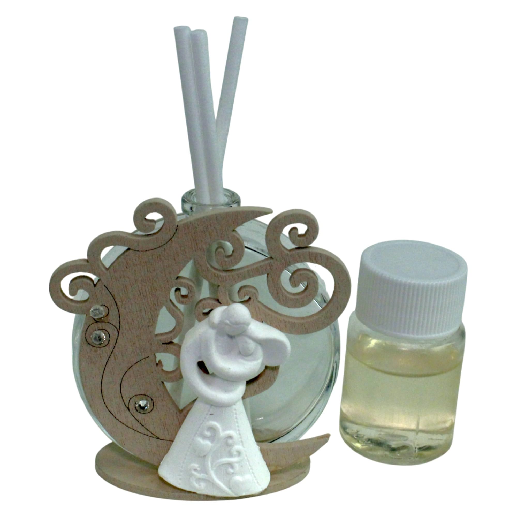 DLM-A1026 Bomboniere 12 Profumatori in vetro coppia sposi innamorati abbracciati Amore 12 profumi e 12 scatole per Matrimonio Nozze d'argento 25 e 50 Anniversario nozze d'oro cm 7x6 da 50 ml