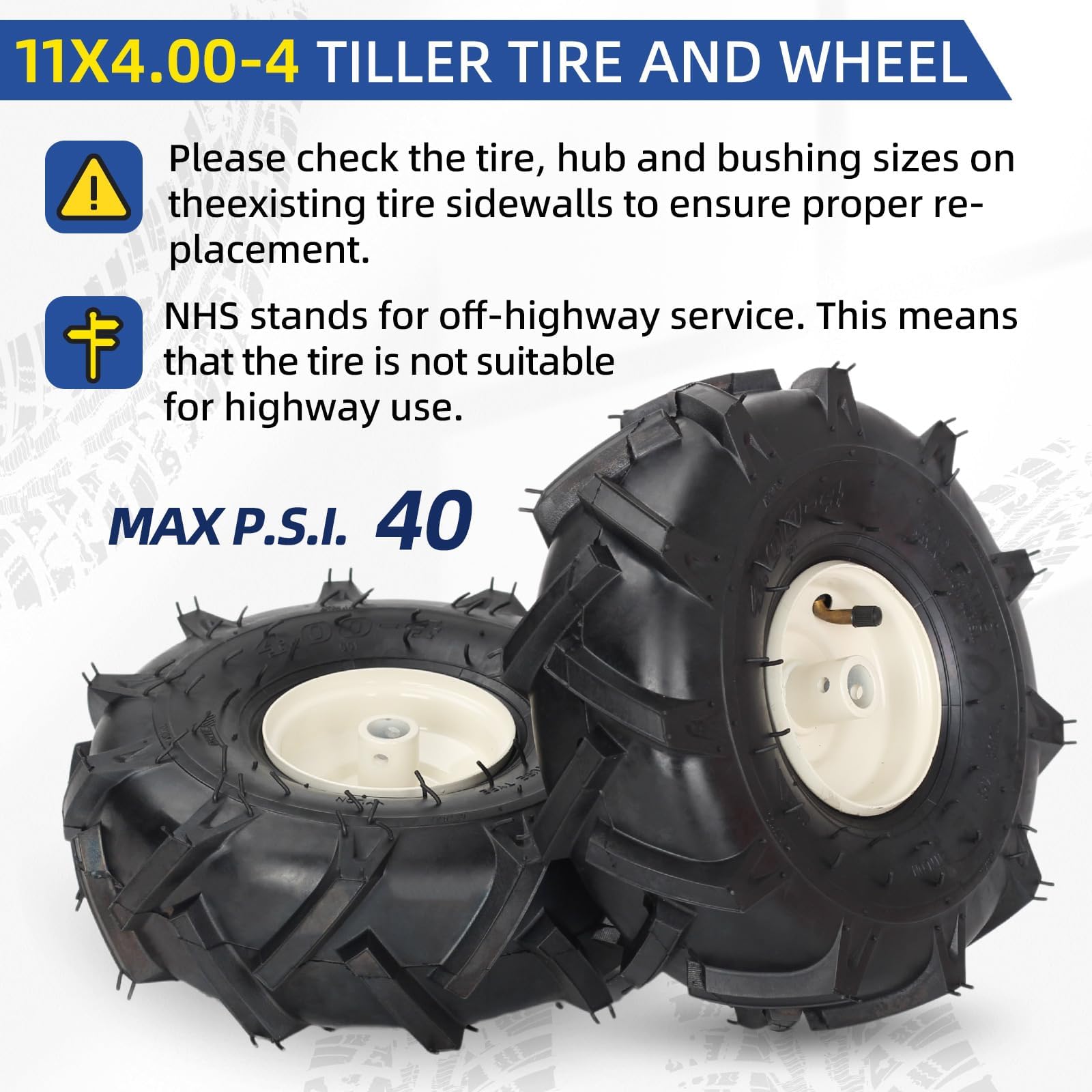 11x4.00-4" Tiller Tire and Wheel, 3/4" Axle Size, 3-1/8" Centered Hub, Compatible with Craftsman & Troy-Bilt Tiller Replacement