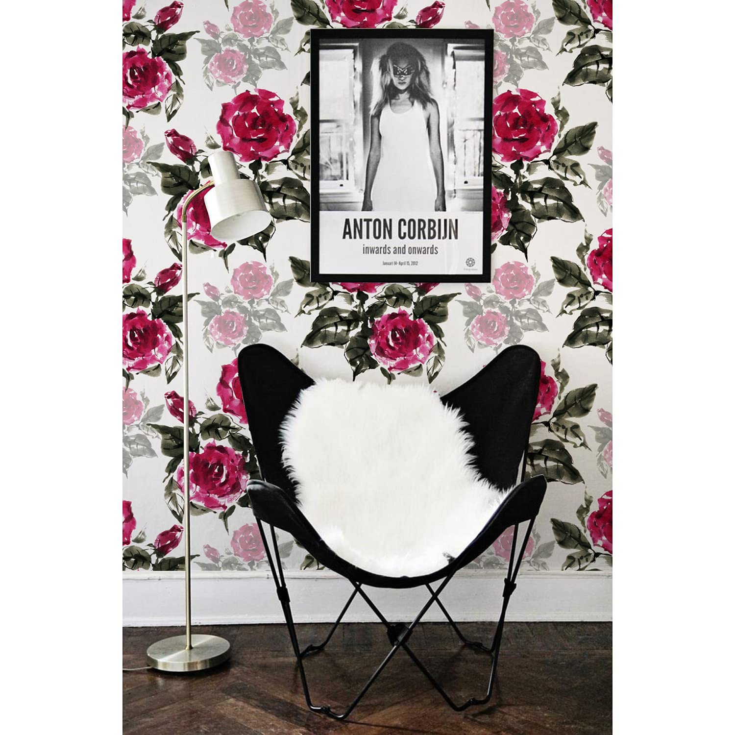 Papier peint fleurs de roses d'encre 290x290cm pour salon et cuisine