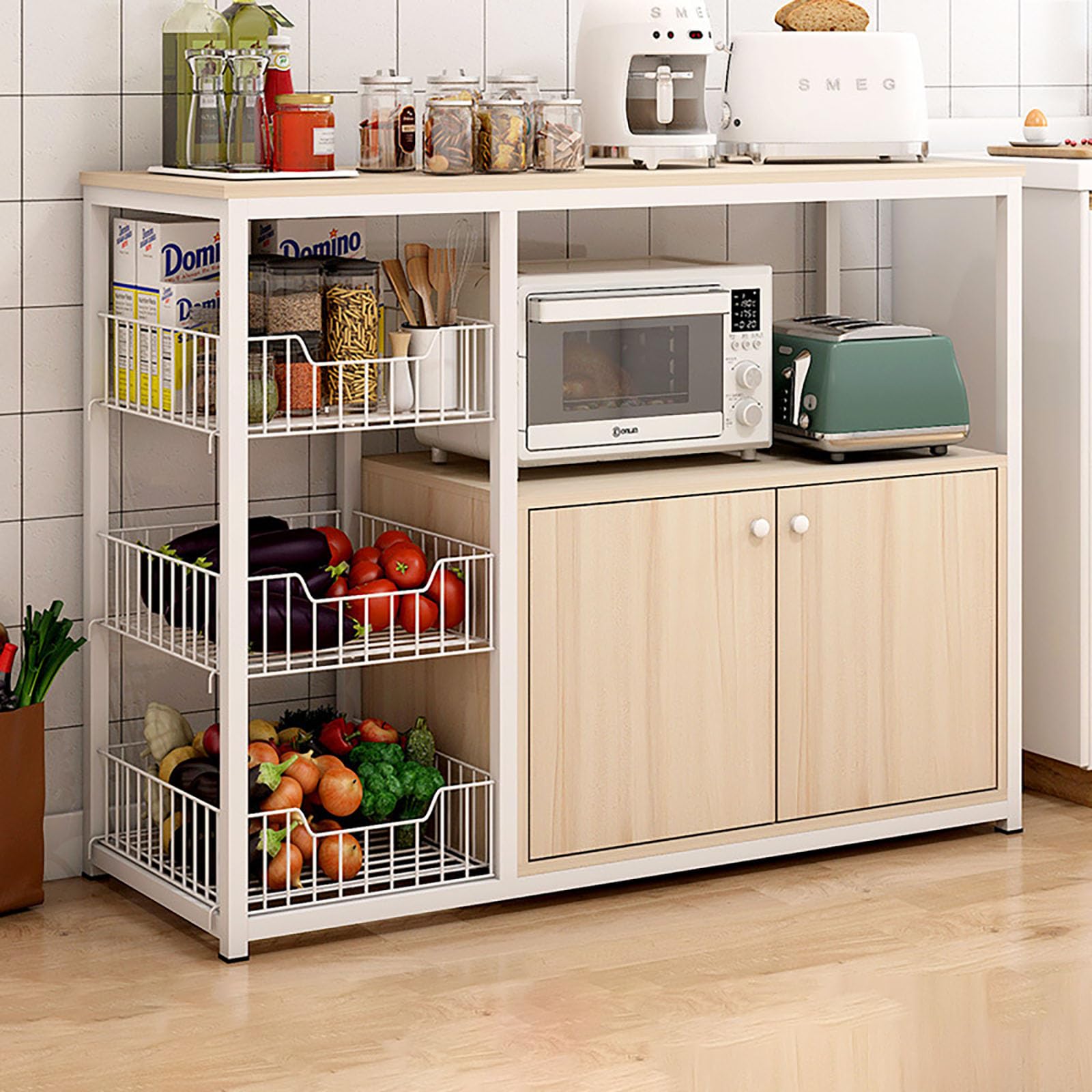 Scaffale da cucina multistrato con armadietto antipolvere, grande capacità, ripiano da appoggio per piccoli spazi, 100 x 30 x 80 cm, colore: ciliegio