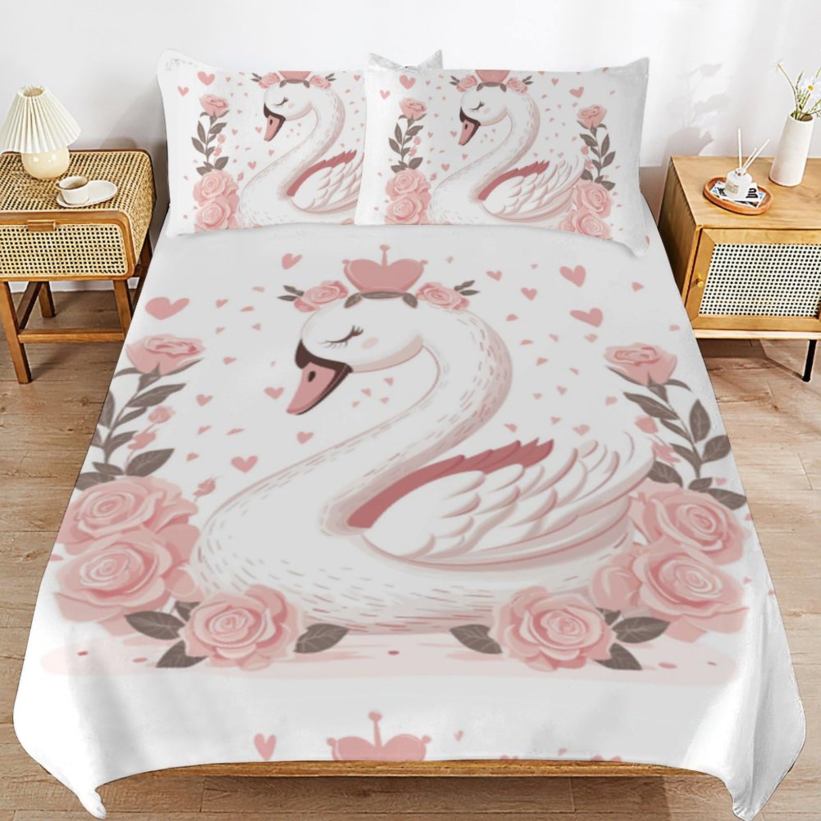 Parure de lit zippée enfant 135x200 cm cygne blanc facile à enfiler