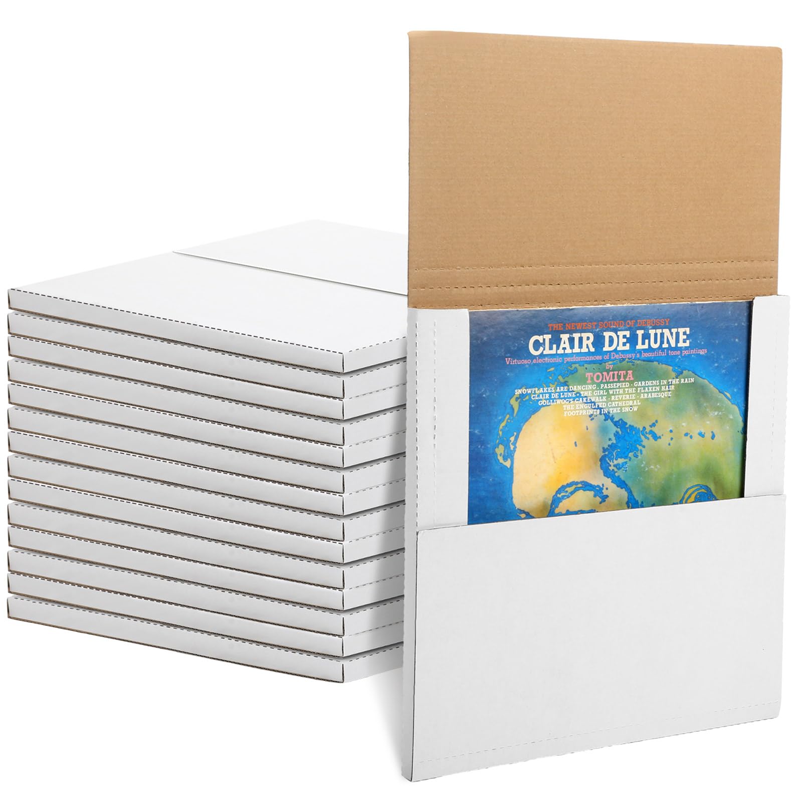 Photo 1 of Geyoga 100 Pack Vinyl Record Mailers 12.5" x 12.5" x 1" White Vinyl Record Shipping Boxes Cardboard Lp Mailing Box Adjustable Height Album Mailer Boxes with Fragile Stickers for Small Business Package