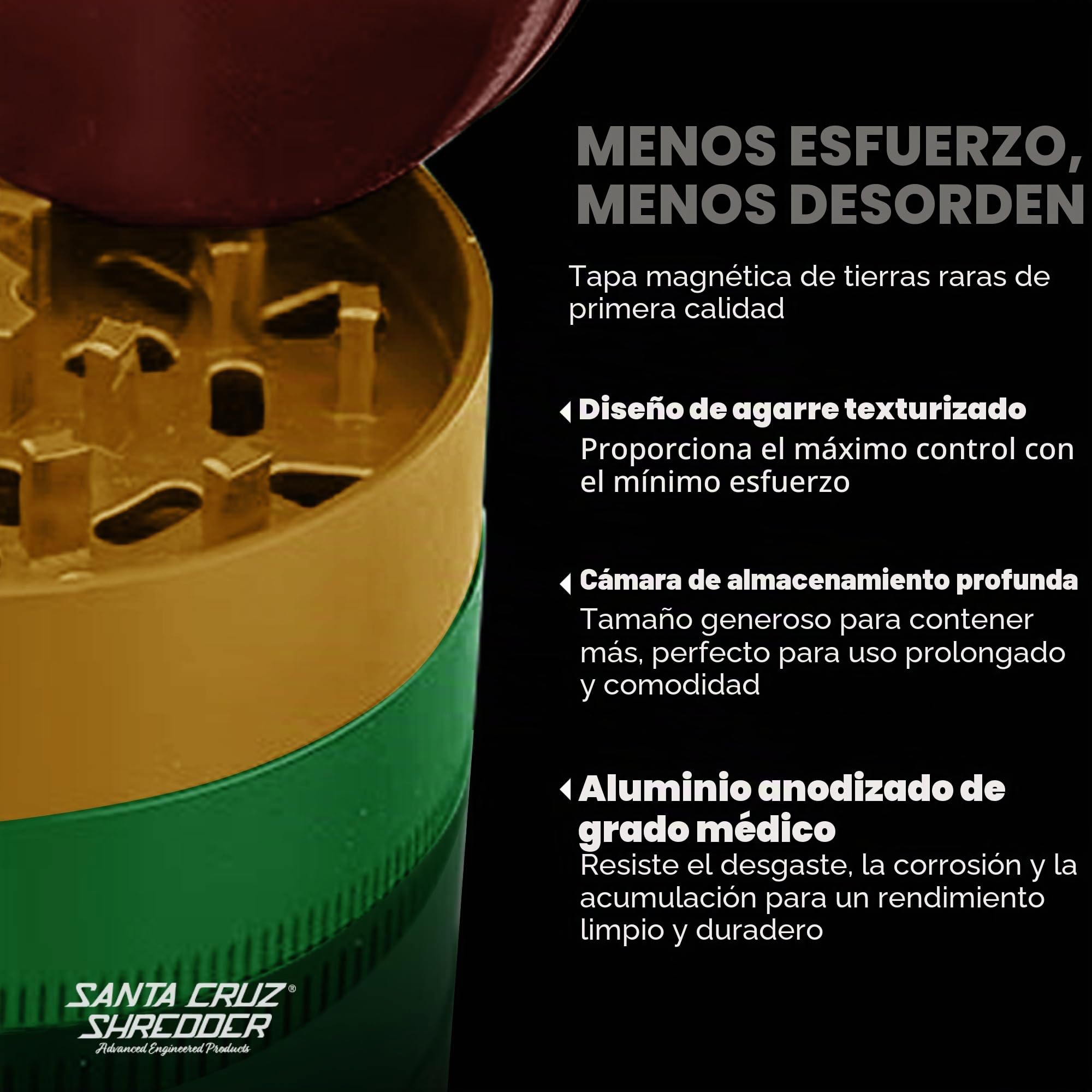 Santa Cruz Shredder Molinillo de especias de metal fabricado en Estados Unidos (grande (2.7 pulgadas), Rasta)