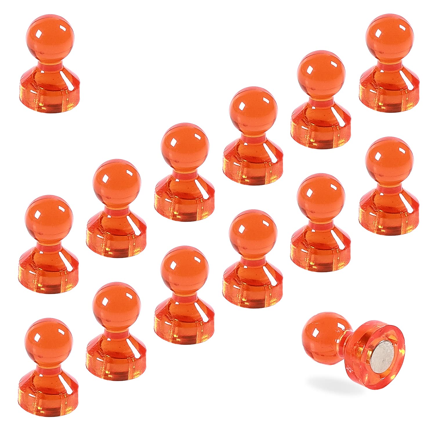 The Magnet Shop Orange Magnetic Push Pins Small Neodymium Skittle Pin Magnets - Perfect For Maps, Whiteboards, Memos, Fridges, Home, School And Office (, Small (14 Pins))