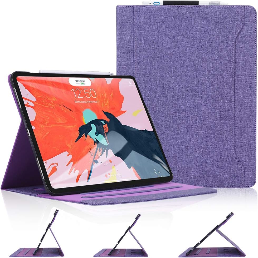 Skycase iPad Pro 12.9 Case 2018, iPad Pro 12.9 3rd Generation Case, [Support Apple Pencil Charging] Auto Dormancy Canvas Multi-Angle Viewing Stand Folio Case for Apple iPad Pro 12.9 inch 2018, Purple