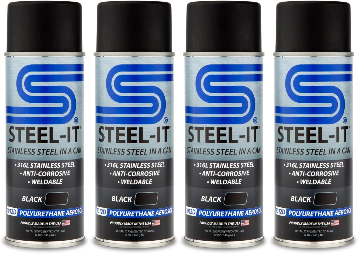Steel-It 1012D Polyurethane, Industrial Paint Coatings, Weldable, Easy to Apply - Black (4 Pack)