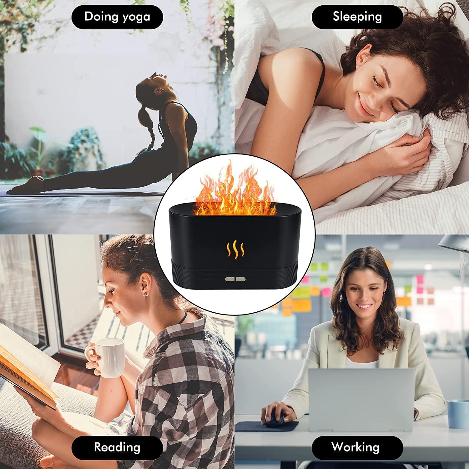 Aroma Diffuser met vlameffectlicht, 200 ml vlamdiffuser-bevochtiger, 7-kleuren licht etherische oliën diffuser voor thuis, kantoor, kamergeur, yoga