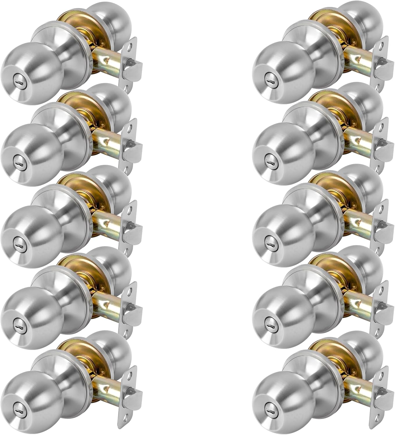 Privacy Door Knob, 10 Pack Door Knobs Interior with Lock, Keyless Satin Nickel Door Knob for Bedroom & Bathroom